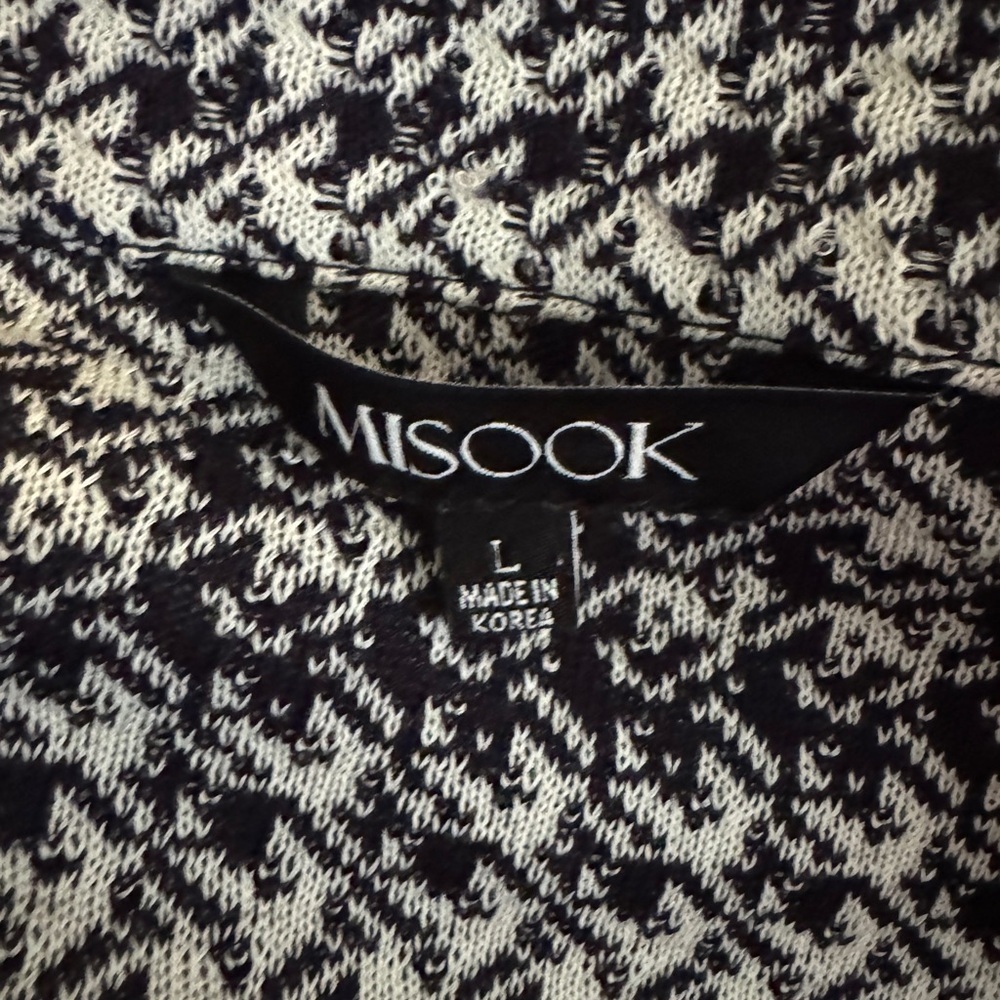 MISook Black White Houndstooth Knit Gold Button Business Casual Jacket Blazer L - Picture 4 of 6